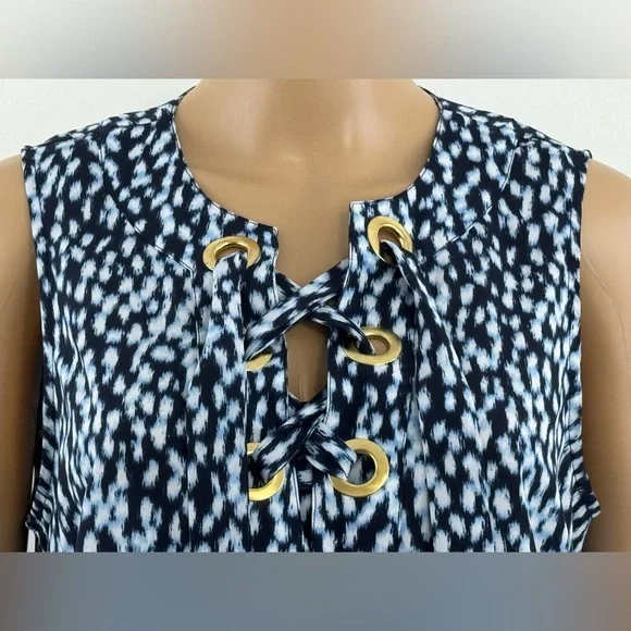 Michael Kors Sleeveless Tie Front, Patterned Colored Blouse, Women's Size Medium - Picture 2 of 10